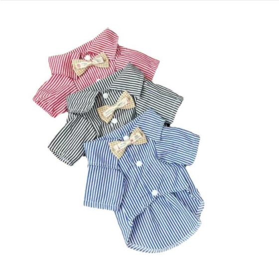 小型犬衣服条纹领结衬衫比熊泰迪夏季薄款宠物小狗狗衣服